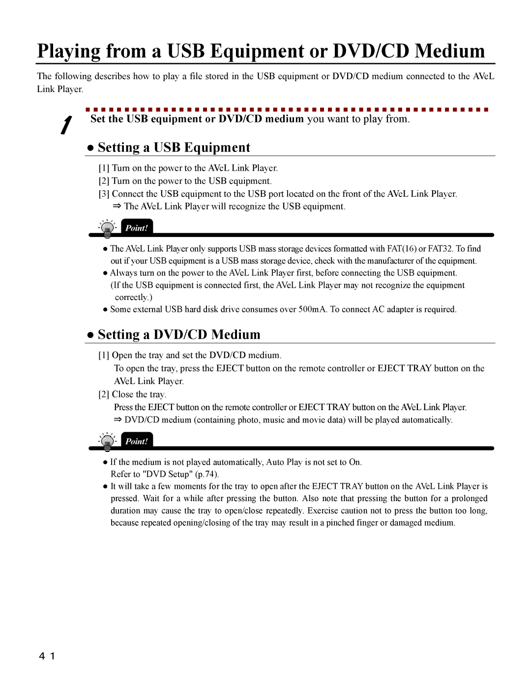 I-O Display Systems SRDVD-100U user manual Playing from a USB Equipment or DVD/CD Medium 