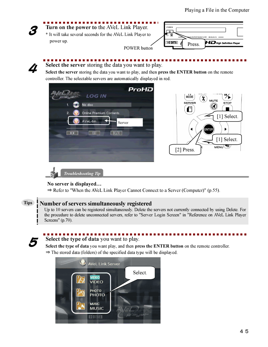 I-O Display Systems SRDVD-100U user manual Select the server storing the data you want to play 