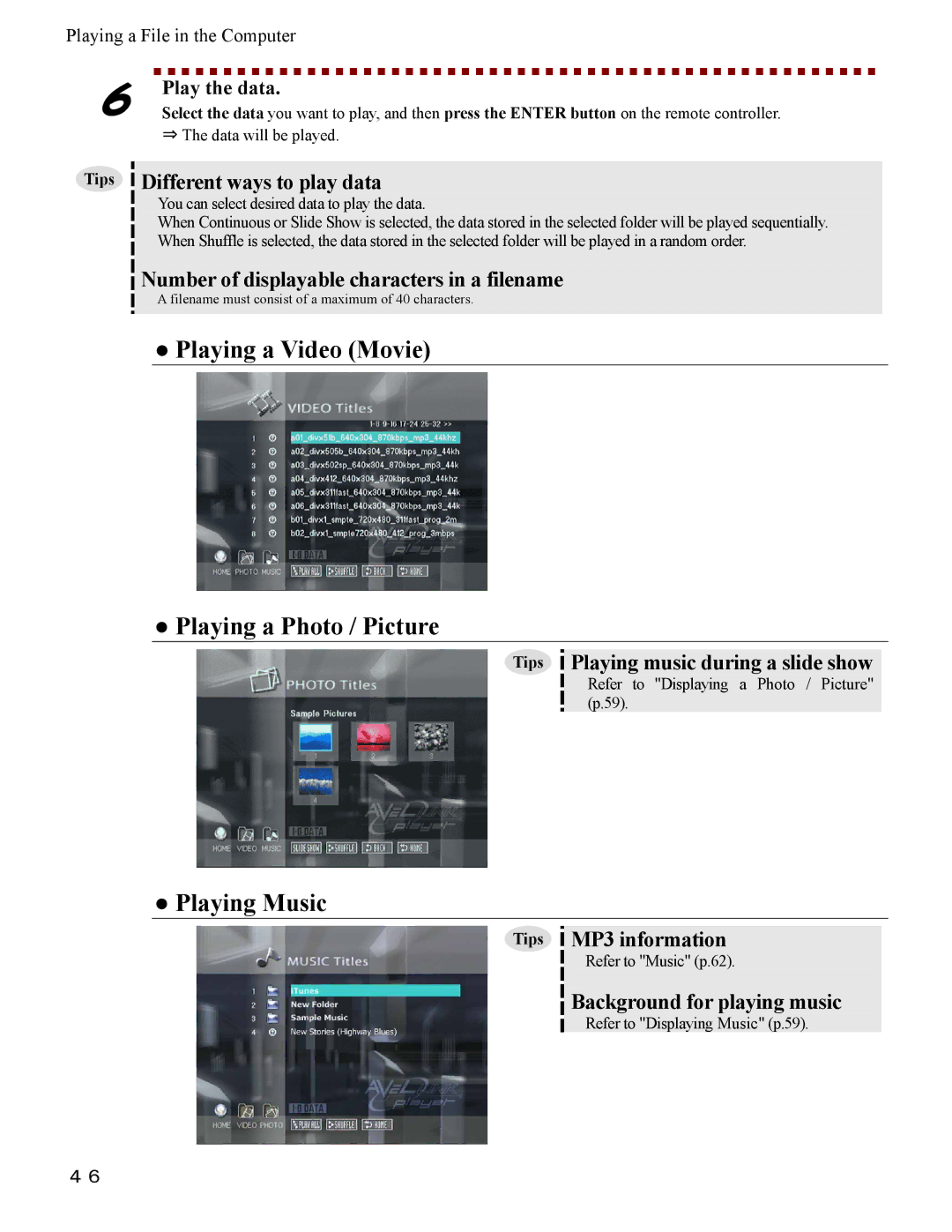 I-O Display Systems SRDVD-100U user manual Tips Different ways to play data, Play the data 