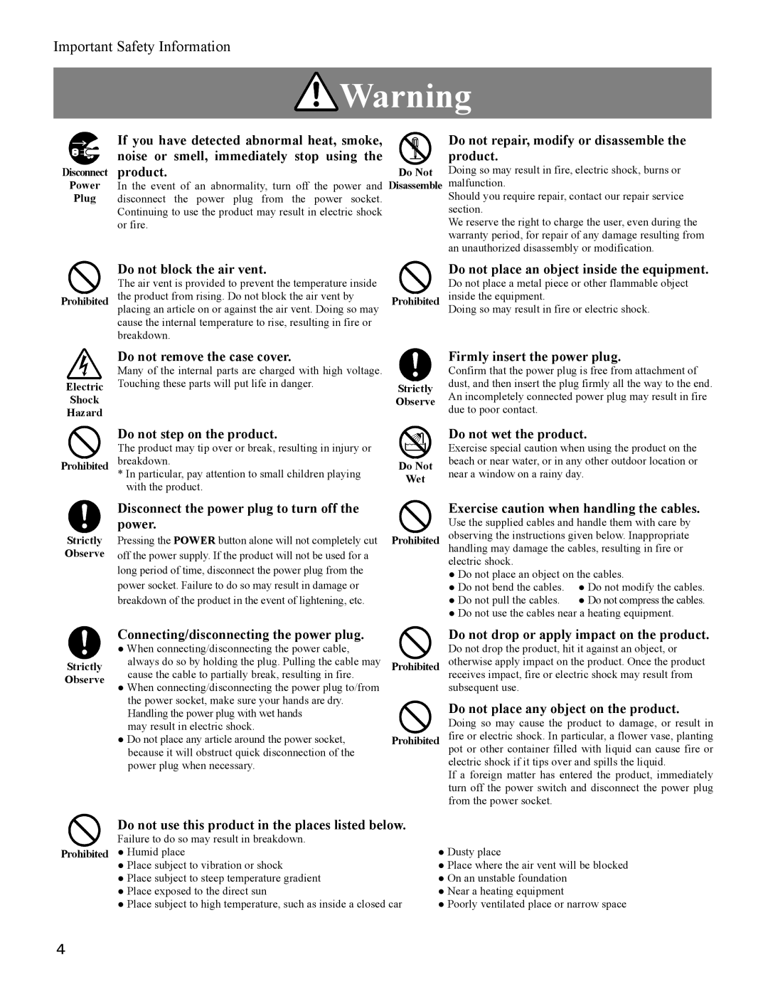 I-O Display Systems SRDVD-100U user manual Important Safety Information 