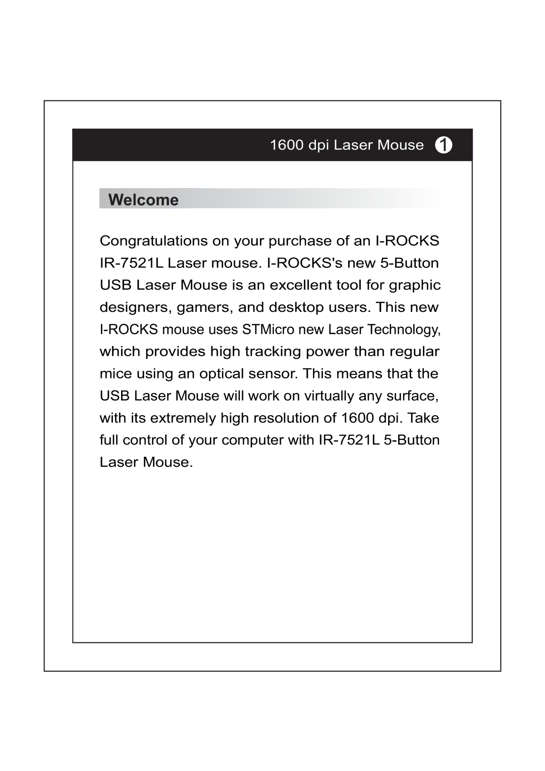 I-Rocks IR-7521L manual Welcome 