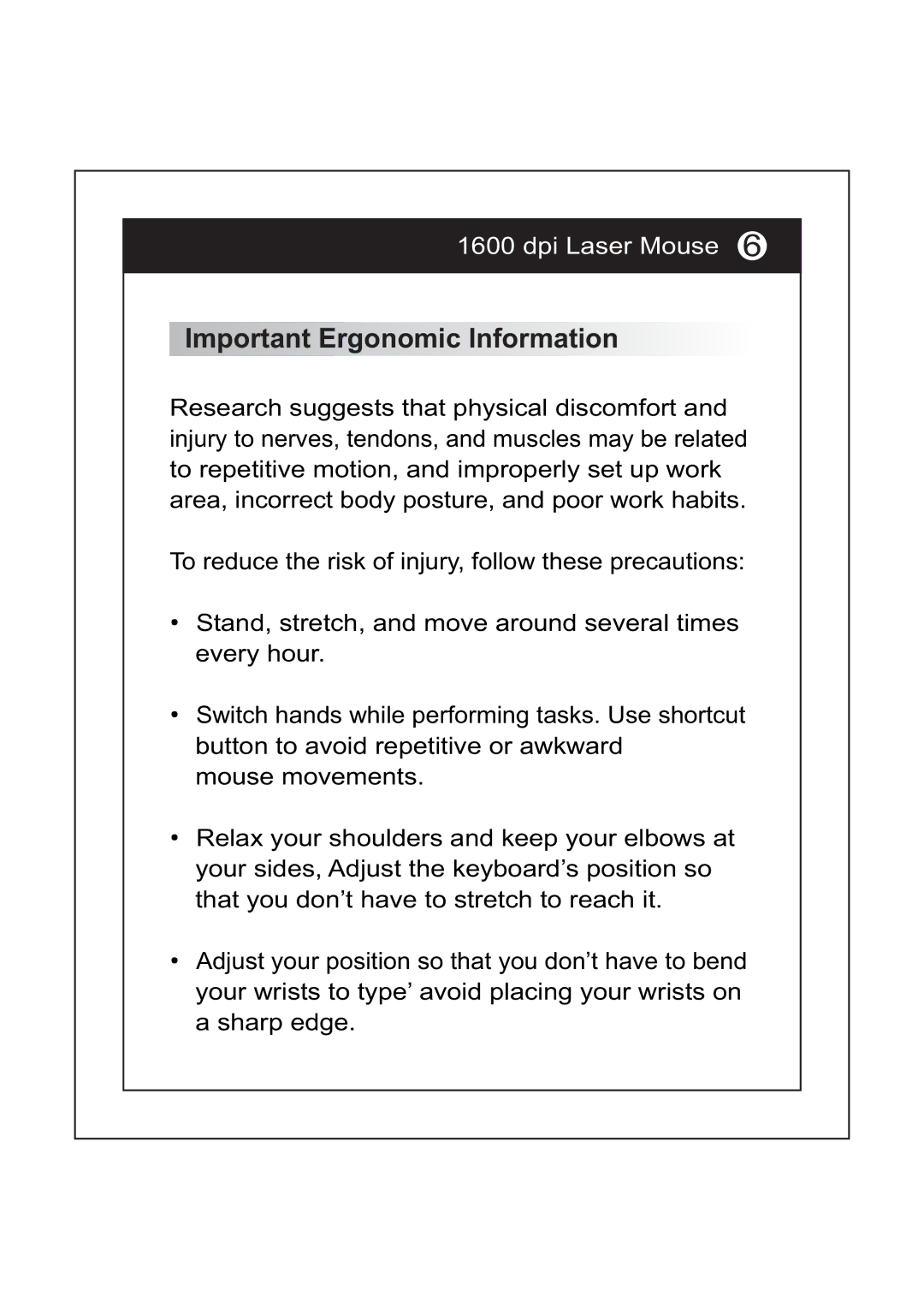 I-Rocks IR-7521L manual Important Ergonomic Information 