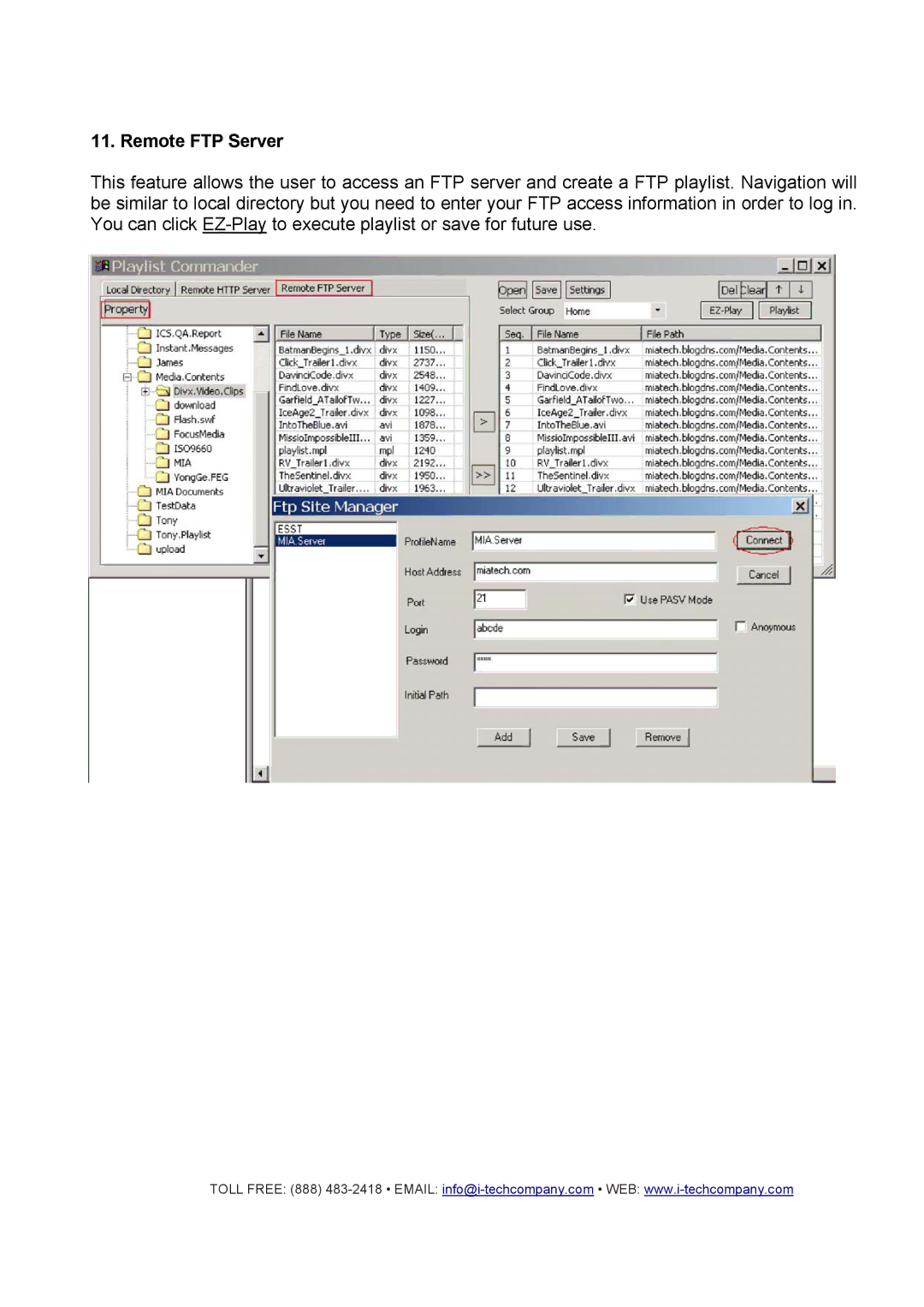 I-Tech Company CMP2000N manual Remote FTP Server 