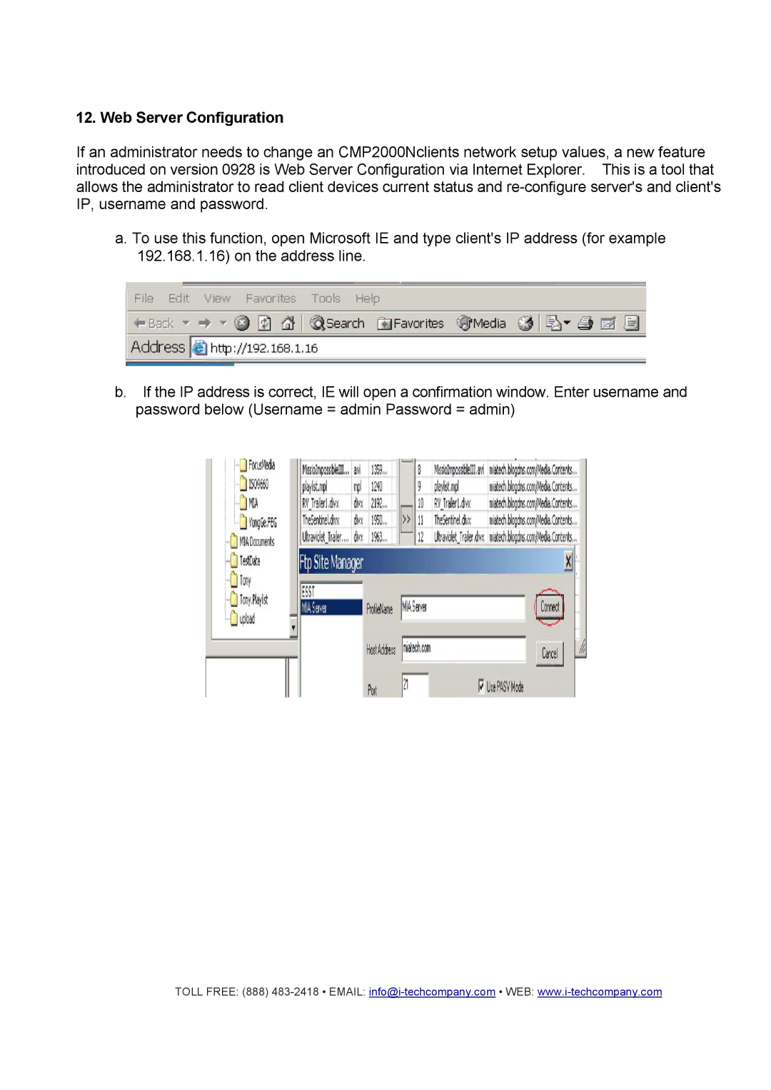 I-Tech Company CMP2000N manual Web Server Configuration 