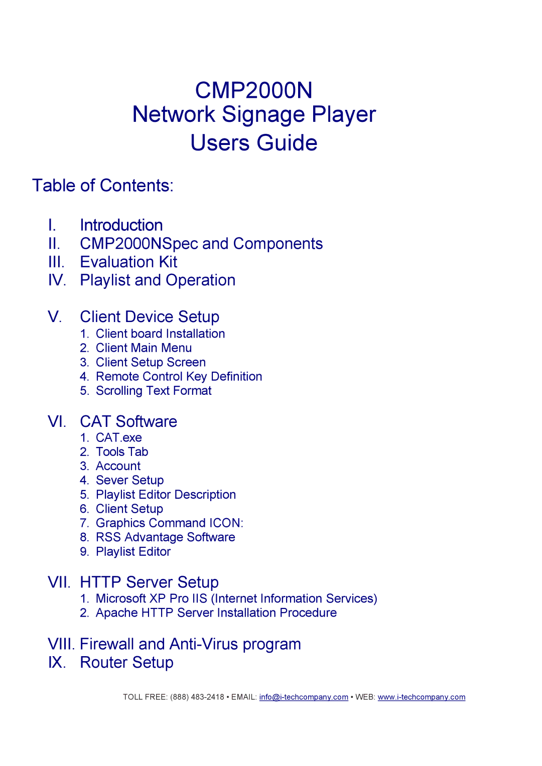 I-Tech Company manual CMP2000N Network Signage Player Users Guide 