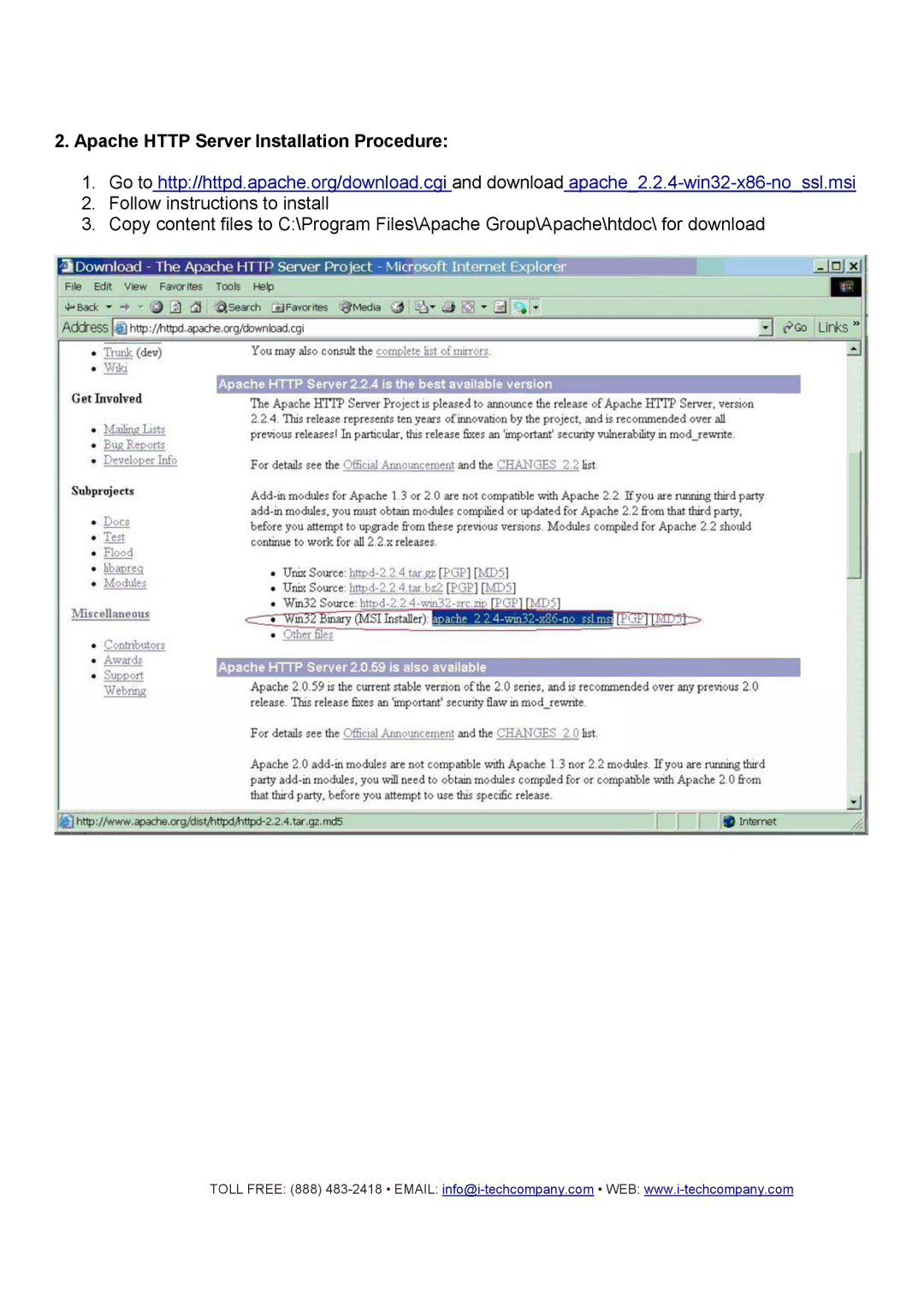 I-Tech Company CMP2000N manual Apache Http Server Installation Procedure 