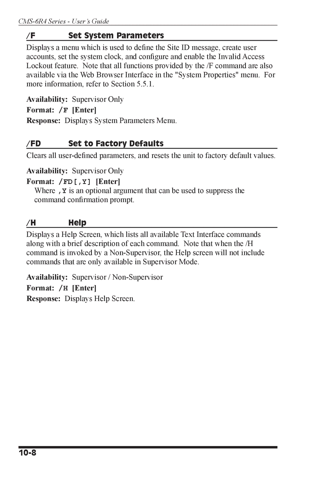 I-Tech Company CMS 6R4 Series manual Set System Parameters, Set to Factory Defaults, Help, 10-8 