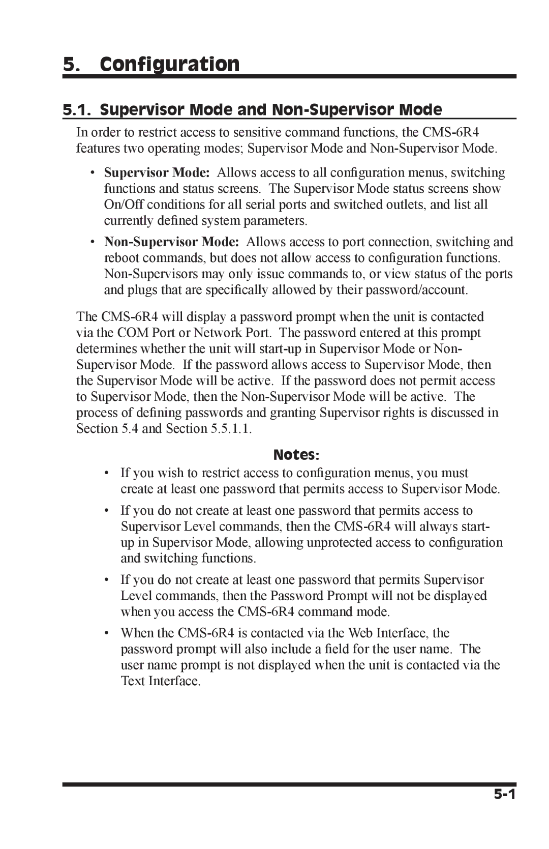 I-Tech Company CMS 6R4 Series manual Configuration, Supervisor Mode and Non-Supervisor Mode 