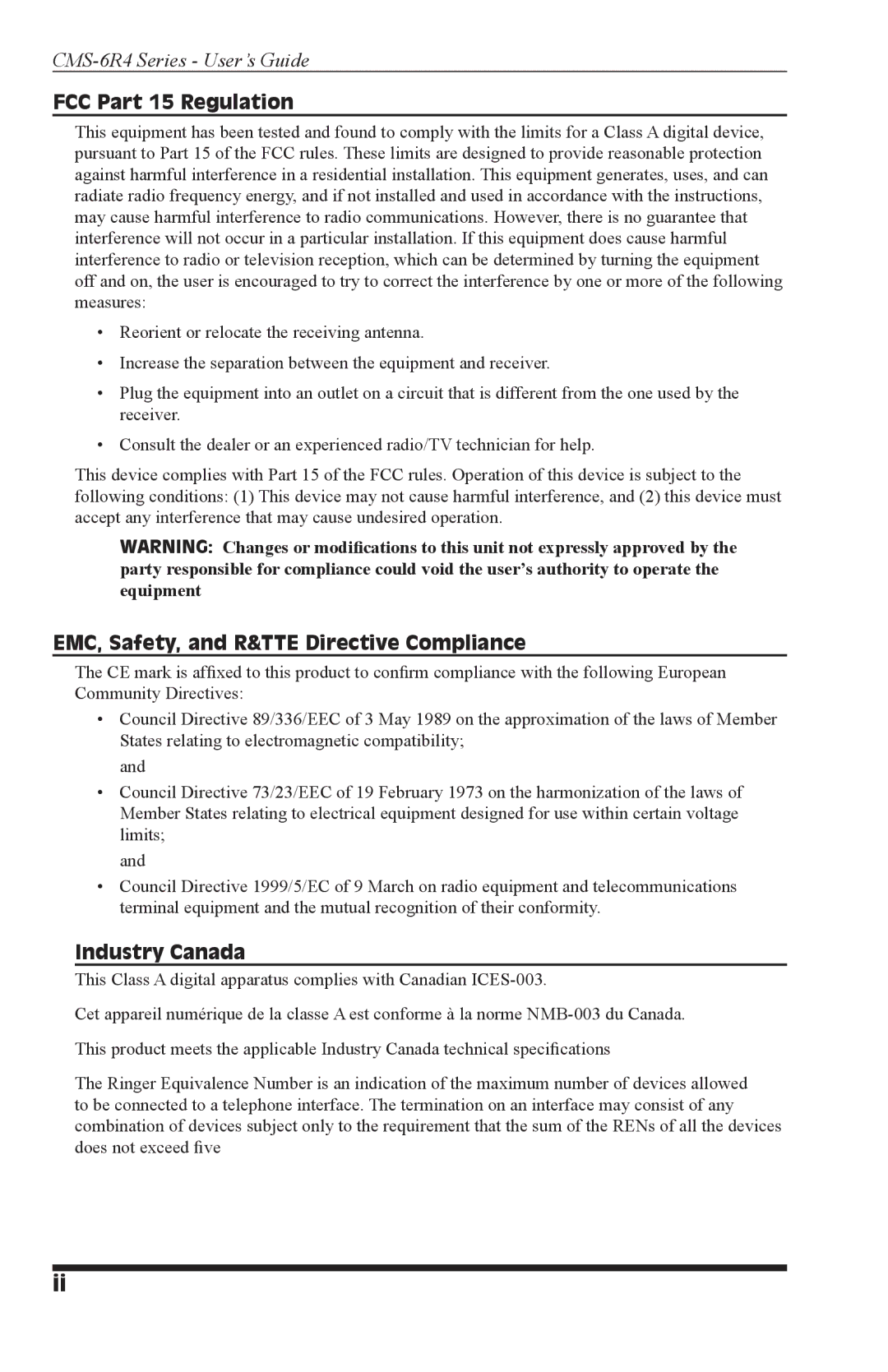 I-Tech Company CMS 6R4 Series manual FCC Part 15 Regulation 