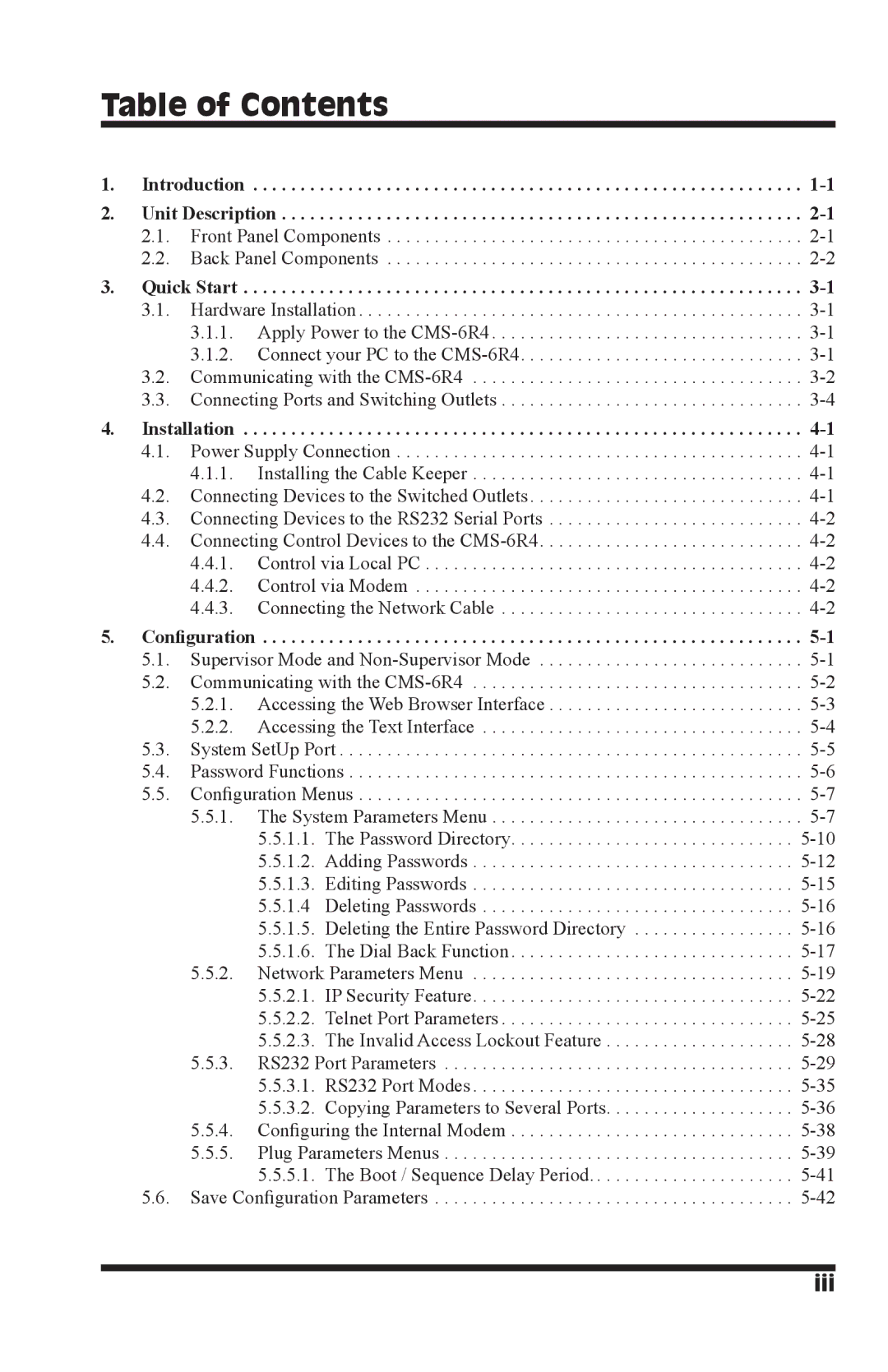 I-Tech Company CMS 6R4 Series manual Table of Contents 