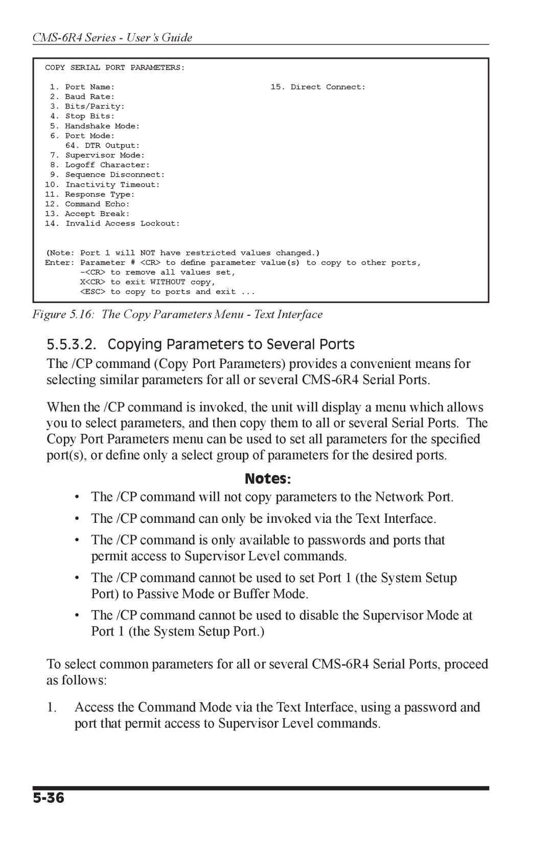 I-Tech Company CMS 6R4 Series manual Copying Parameters to Several Ports, Copy Serial Port Parameters 