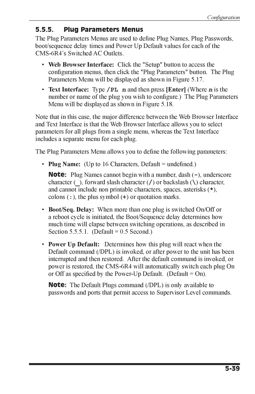 I-Tech Company CMS 6R4 Series manual Plug Parameters Menus 