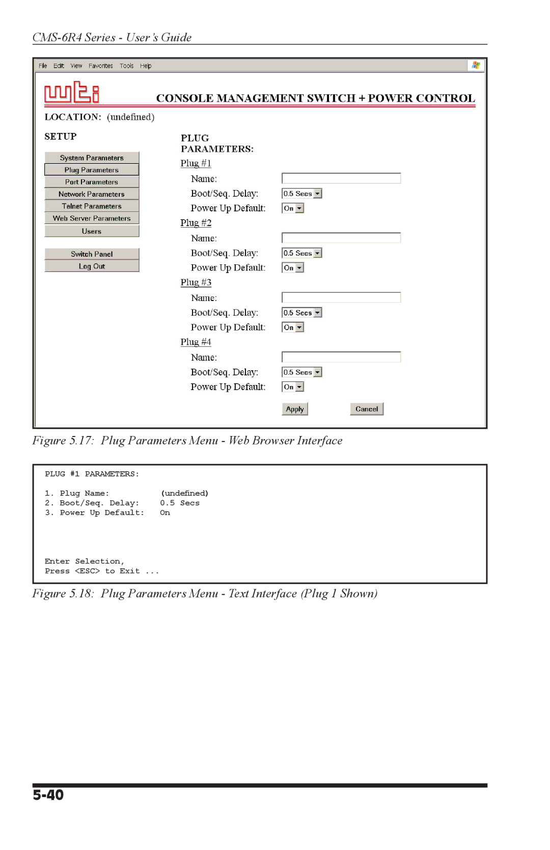 I-Tech Company CMS 6R4 Series manual Plug Parameters Menu Web Browser Interface, Plug #1 Parameters 