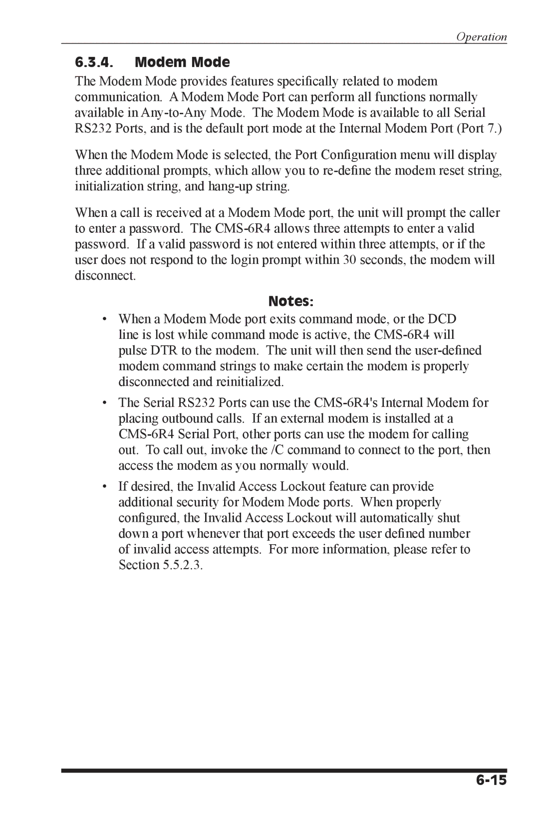 I-Tech Company CMS 6R4 Series manual Modem Mode 