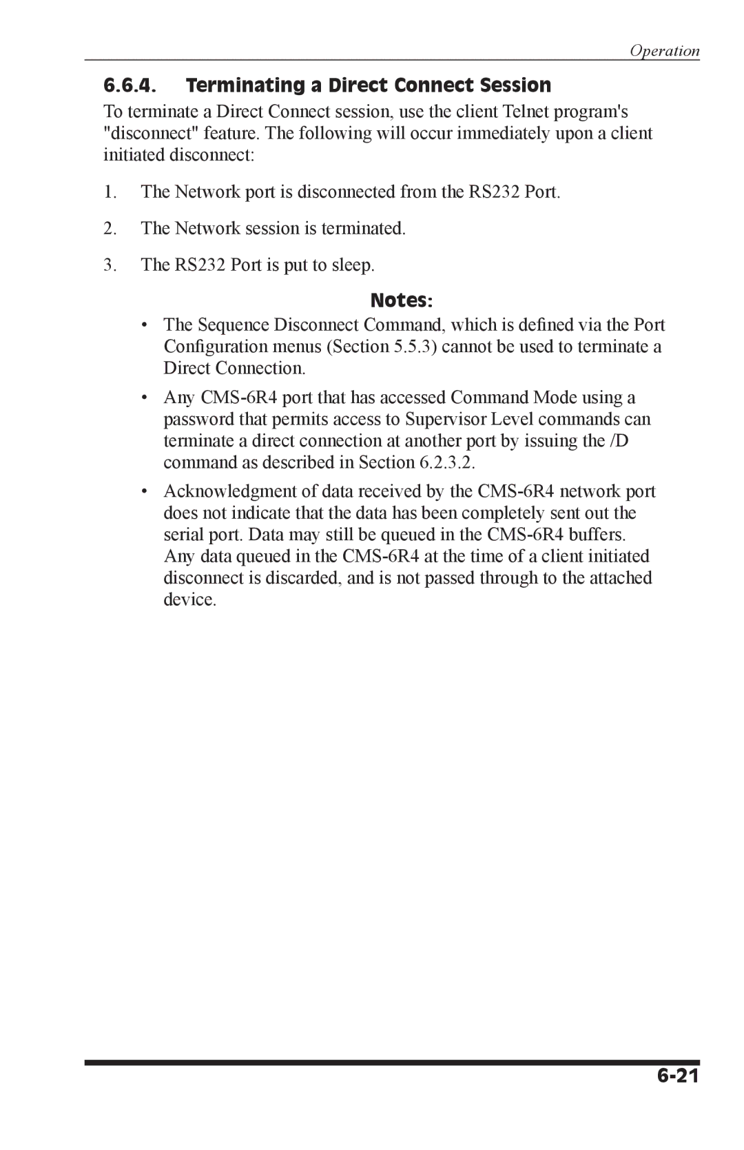 I-Tech Company CMS 6R4 Series manual Terminating a Direct Connect Session 