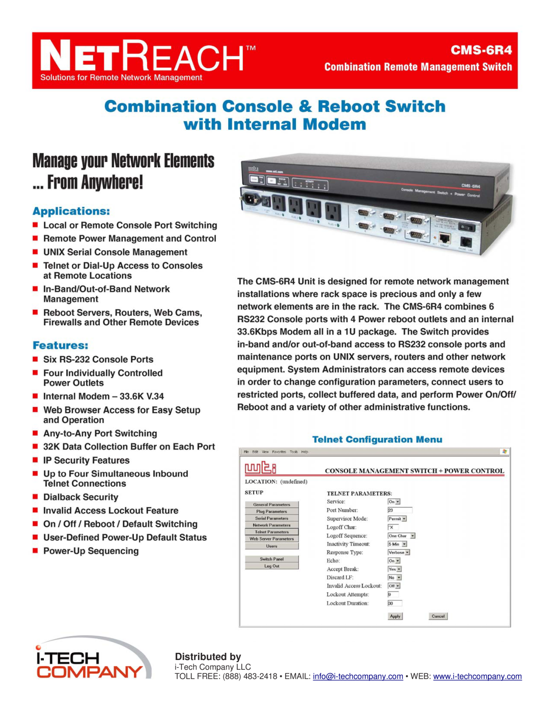 I-Tech Company CMS 6R4 manual Distributed by, i-Tech Company LLC 