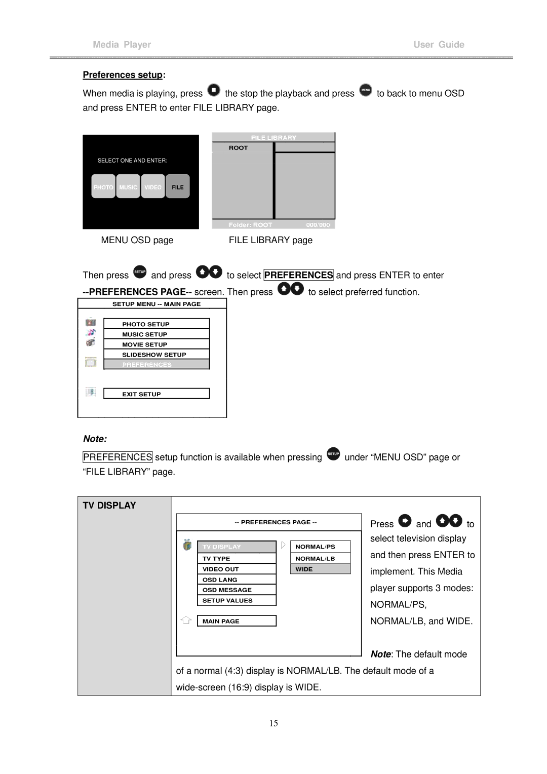 I-Tech Company MP3 Headphone manual Preferences setup, TV Display 