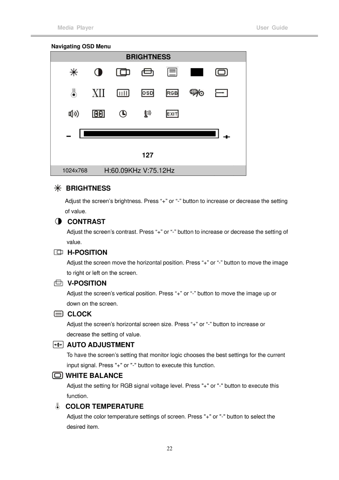 I-Tech Company MP3 Headphone manual 127, Navigating OSD Menu 