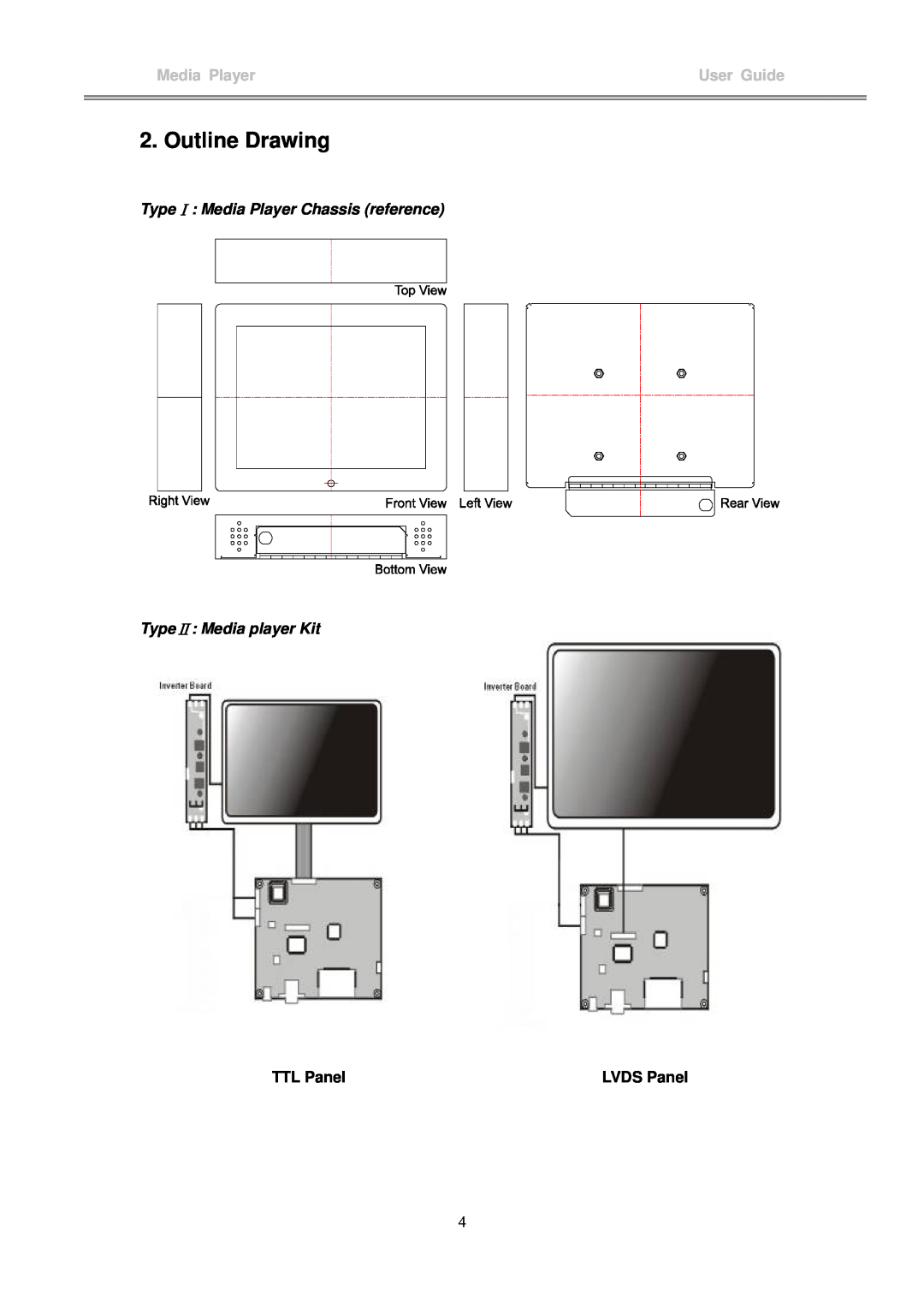 I-Tech Company MP3 Headphone Outline Drawing, User Guide, TypeⅠ Media Player Chassis reference, TypeⅡ Media player Kit 