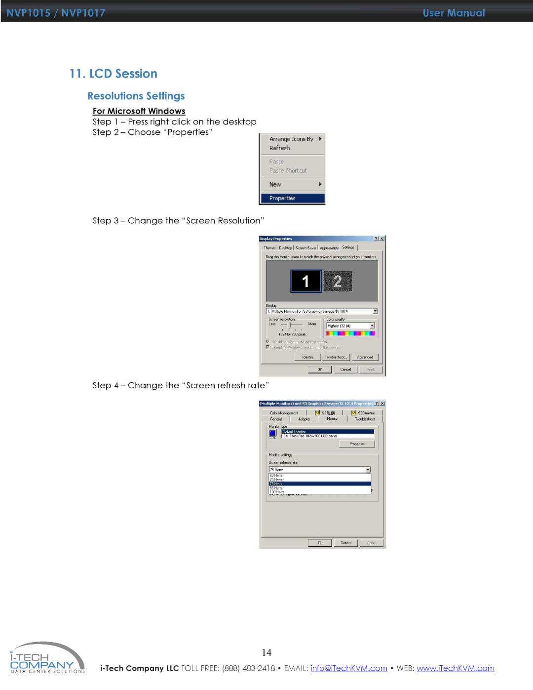 I-Tech Company NVP1015, NVP1017 manual Resolutions Settings 