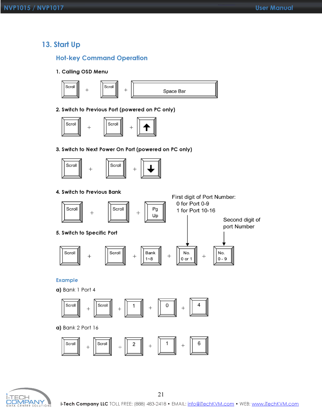 I-Tech Company NVP1017, NVP1015 manual Hot-key Command Operation 