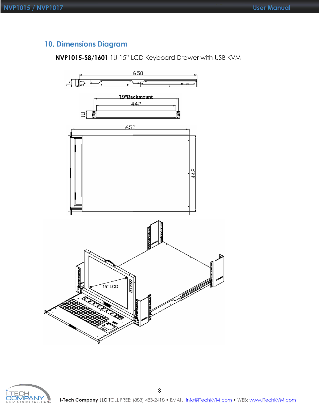 I-Tech Company NVP1015, NVP1017 manual Dimensions Diagram 