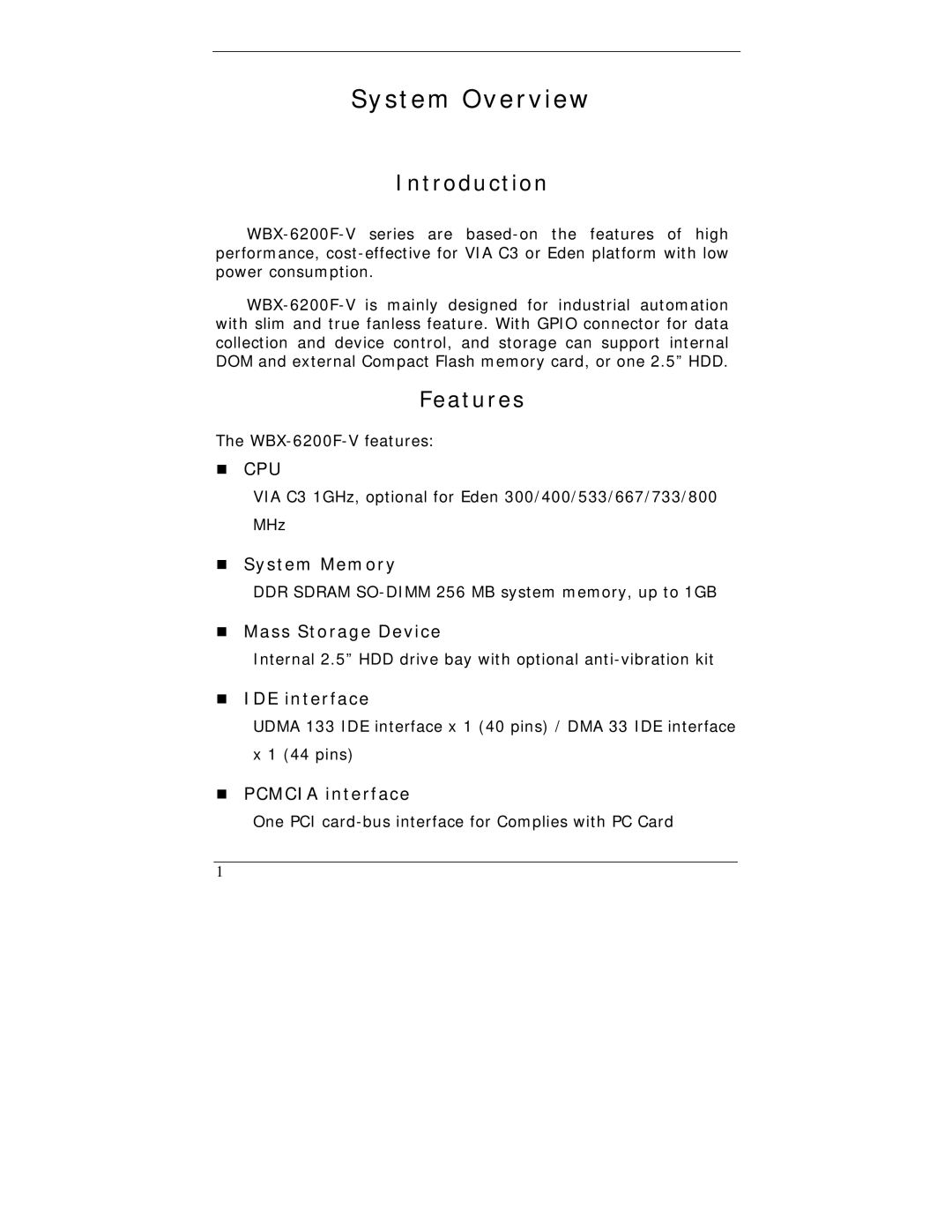 I-Tech Company WBX-6200F-V user manual Introduction, Features 