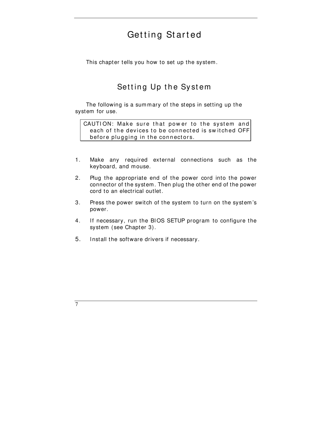 I-Tech Company WBX-6200F-V user manual Getting Started, Setting Up the System 