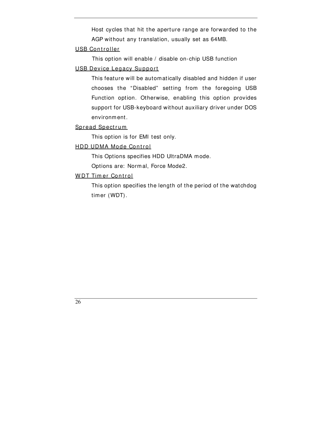 I-Tech Company WBX-6200F-V user manual USB Controller, USB Device Legacy Support, Spread Spectrum, HDD Udma Mode Control 