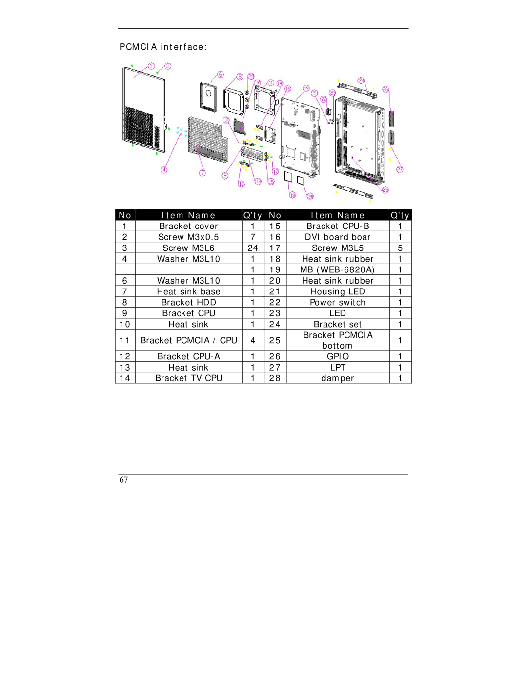 I-Tech Company WBX-6200F-V user manual Bracket Pcmcia / CPU Bottom Bracket CPU-A 