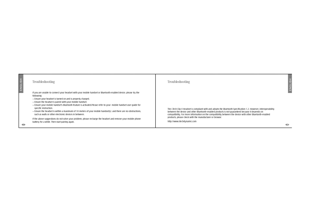 i. Tech Dynamic Clip V specifications Troubleshooting 