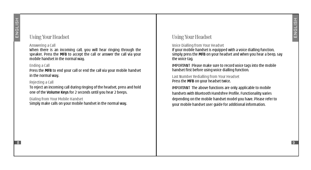 i. Tech Dynamic II specifications Using Your Headset 