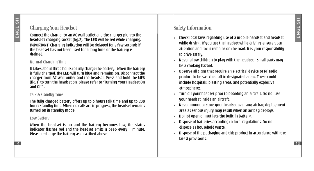 i. Tech Dynamic II specifications Safety Information, Normal Charging Time, Talk & Standby Time, Low Battery 