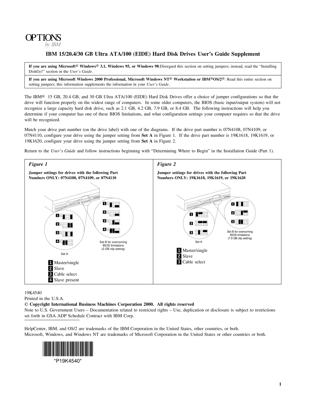 IBM 07N4108 manual Options 