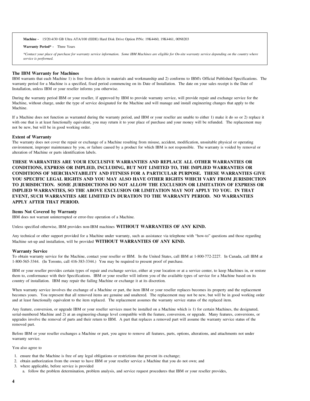 IBM 07N4108 manual IBM Warranty for Machines 