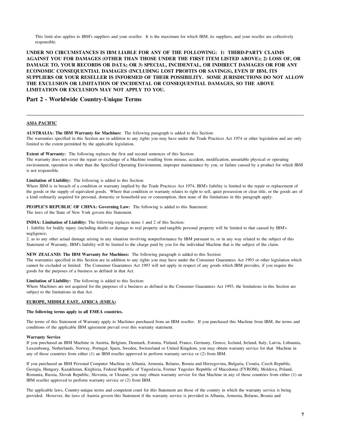 IBM 07N4108 manual Part 2 Worldwide Country-Unique Terms, Asia Pacific 