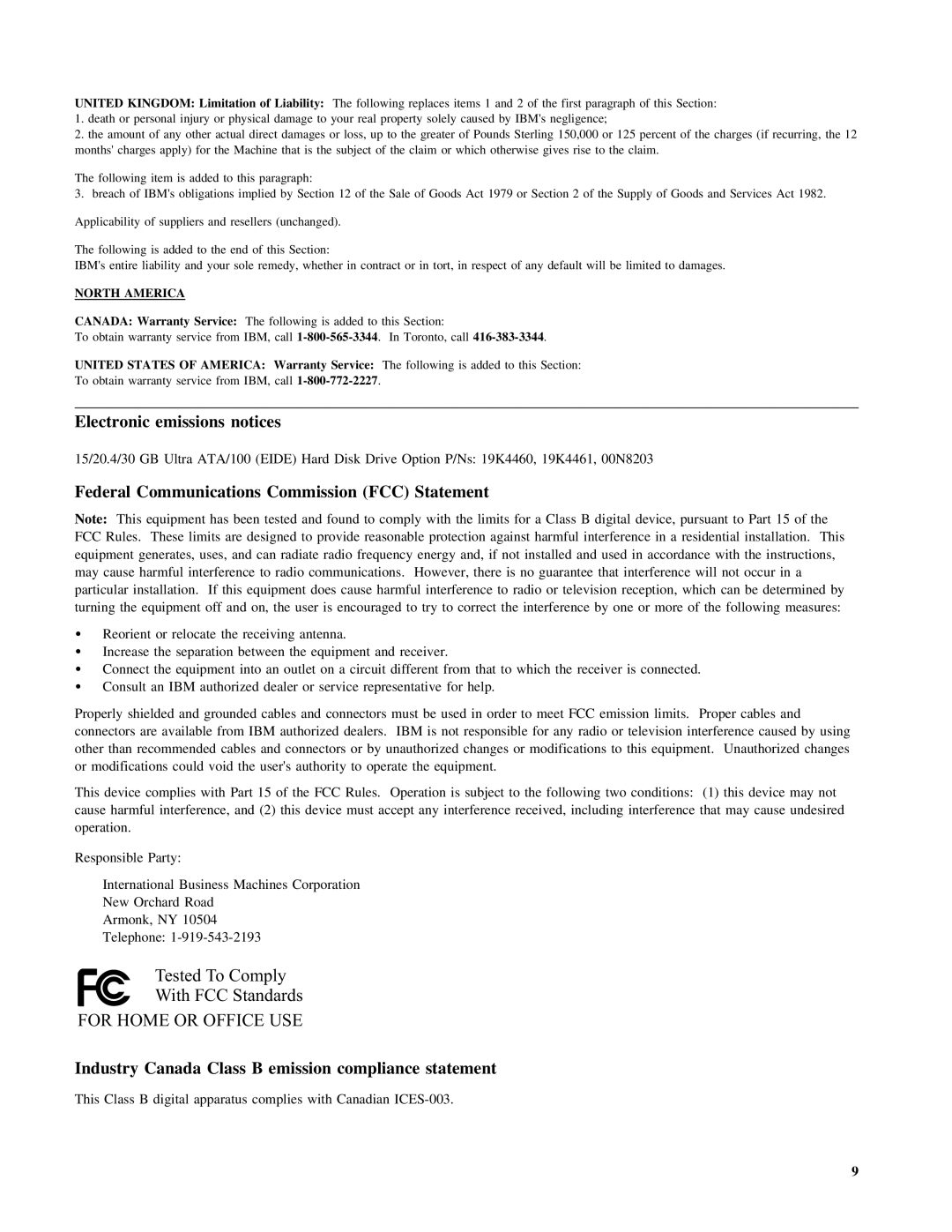 IBM 07N4108 manual Electronic emissions notices, Federal Communications Commission FCC Statement 