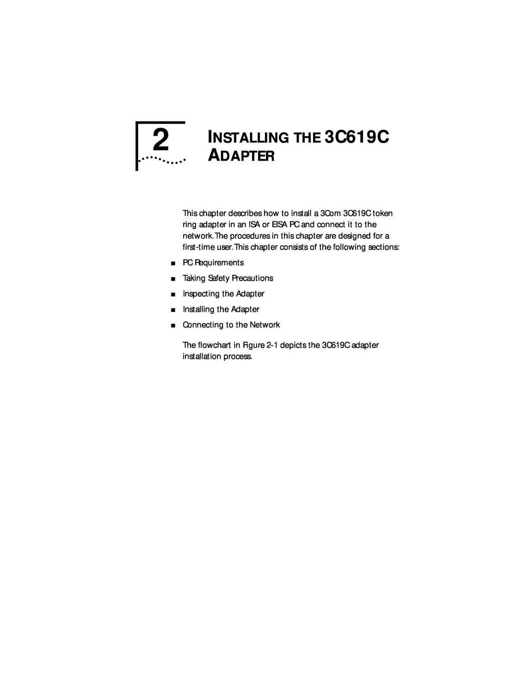 IBM 09-0572-000 manual INSTALLING THE 3C619C, PC Requirements Taking Safety Precautions Inspecting the Adapter 