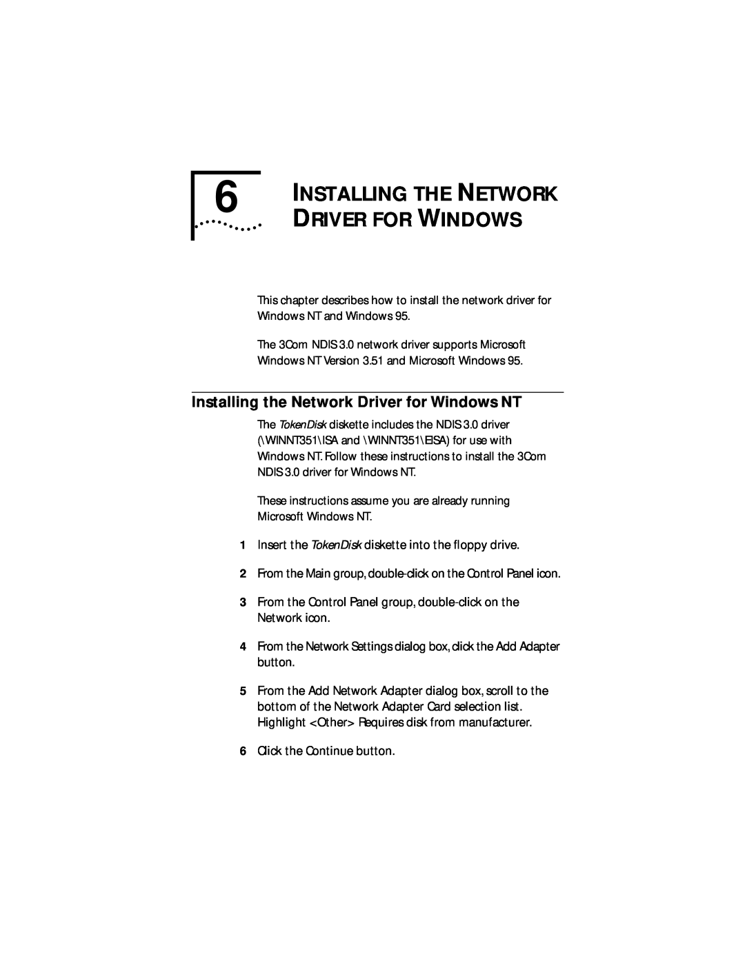 IBM 09-0572-000 manual Installing The Network, Driver For Windows, Installing the Network Driver for Windows NT 