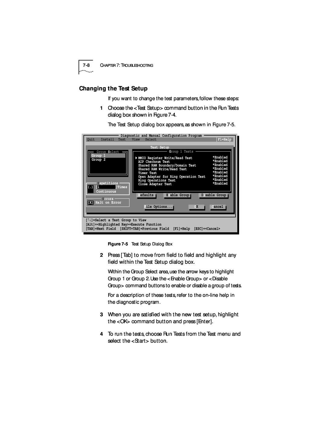 IBM 09-0572-000 manual Changing the Test Setup 