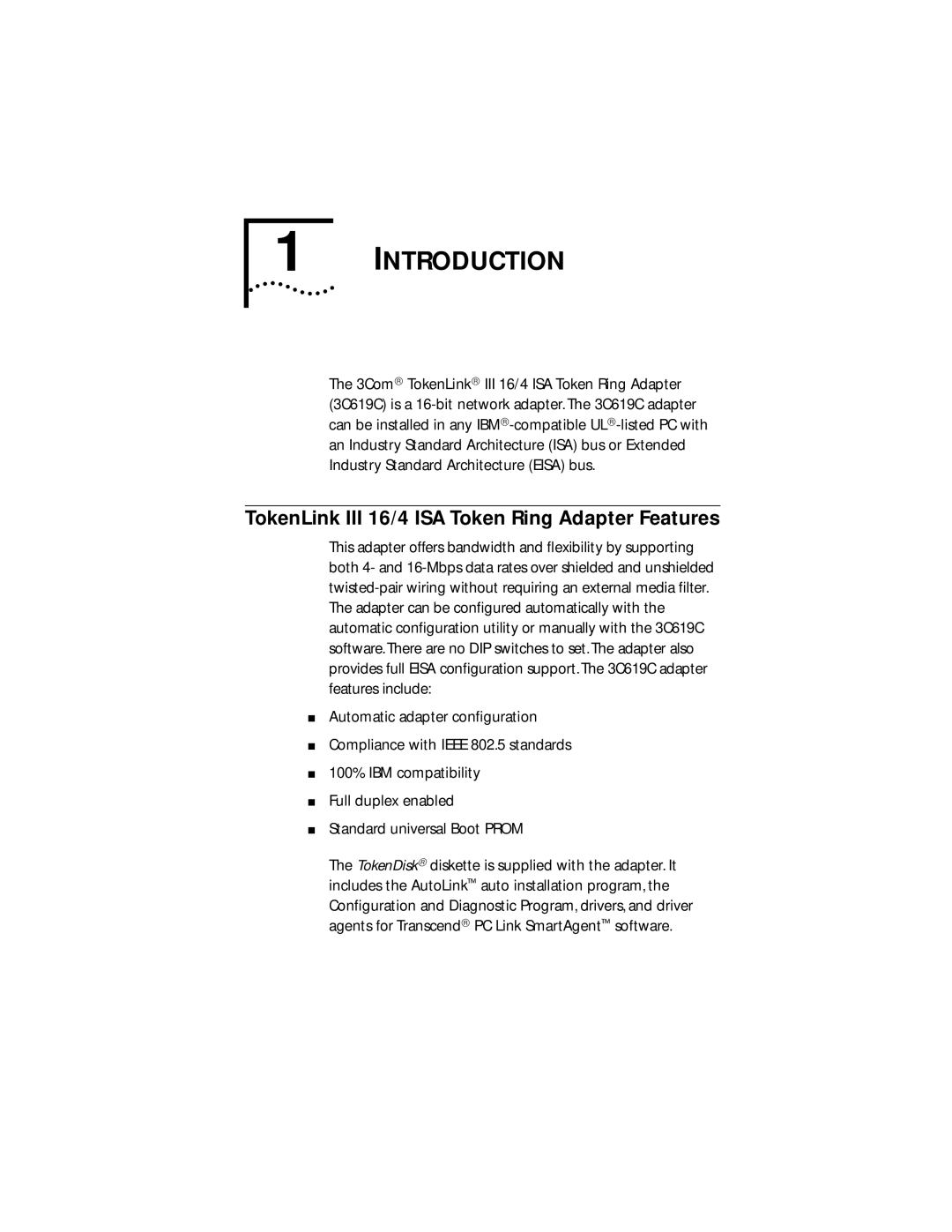 IBM 09-0572-000 manual Introduction, TokenLink III 16/4 ISA Token Ring Adapter Features 