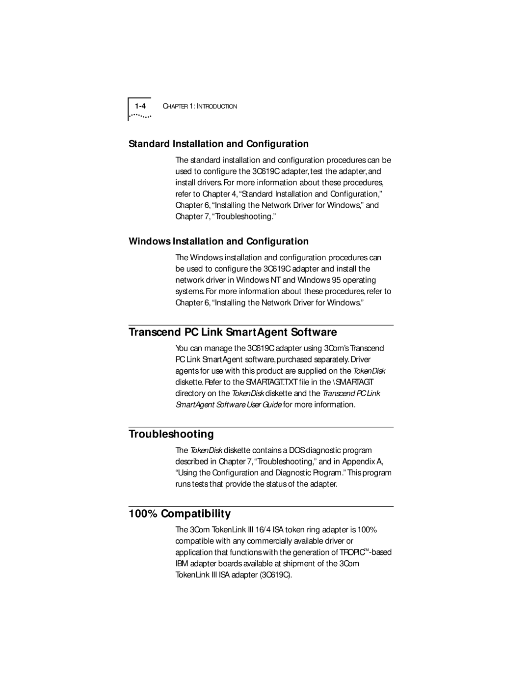 IBM 09-0572-000 manual Transcend PC Link SmartAgent Software, Troubleshooting, 100% Compatibility 