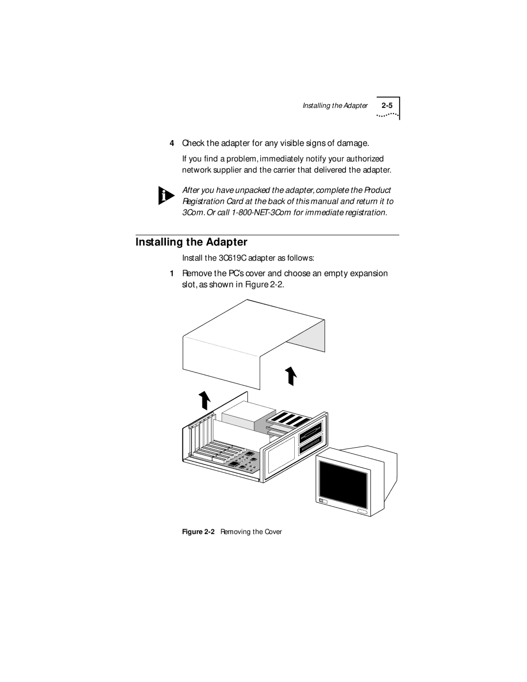 IBM 09-0572-000 manual Installing the Adapter, Check the adapter for any visible signs of damage 