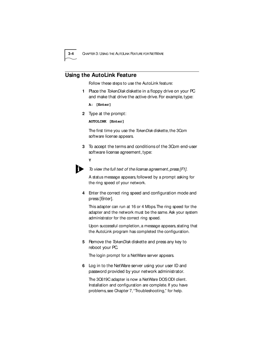 IBM 09-0572-000 manual Using the AutoLink Feature, Follow these steps to use the AutoLink feature, Type at the prompt 