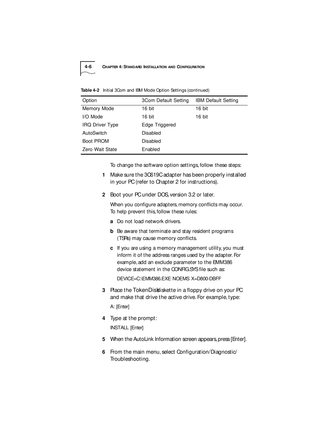 IBM 09-0572-000 manual To change the software option settings, follow these steps, Type at the prompt 