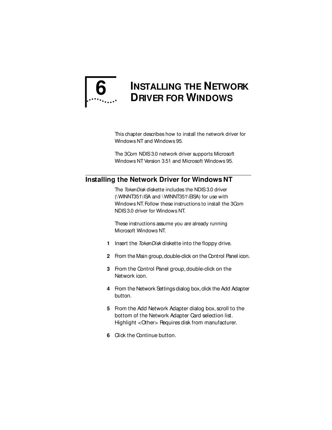 IBM 09-0572-000 manual Installing the Network Driver for Windows NT, Click the Continue button 