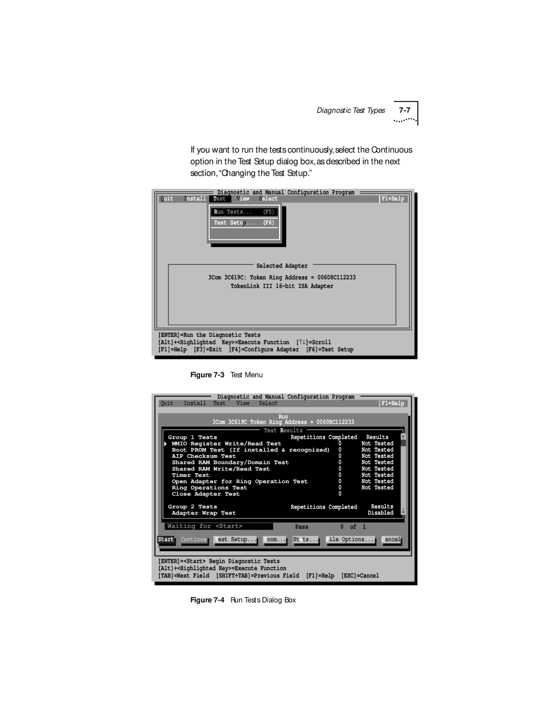 IBM 09-0572-000 manual Test Menu 