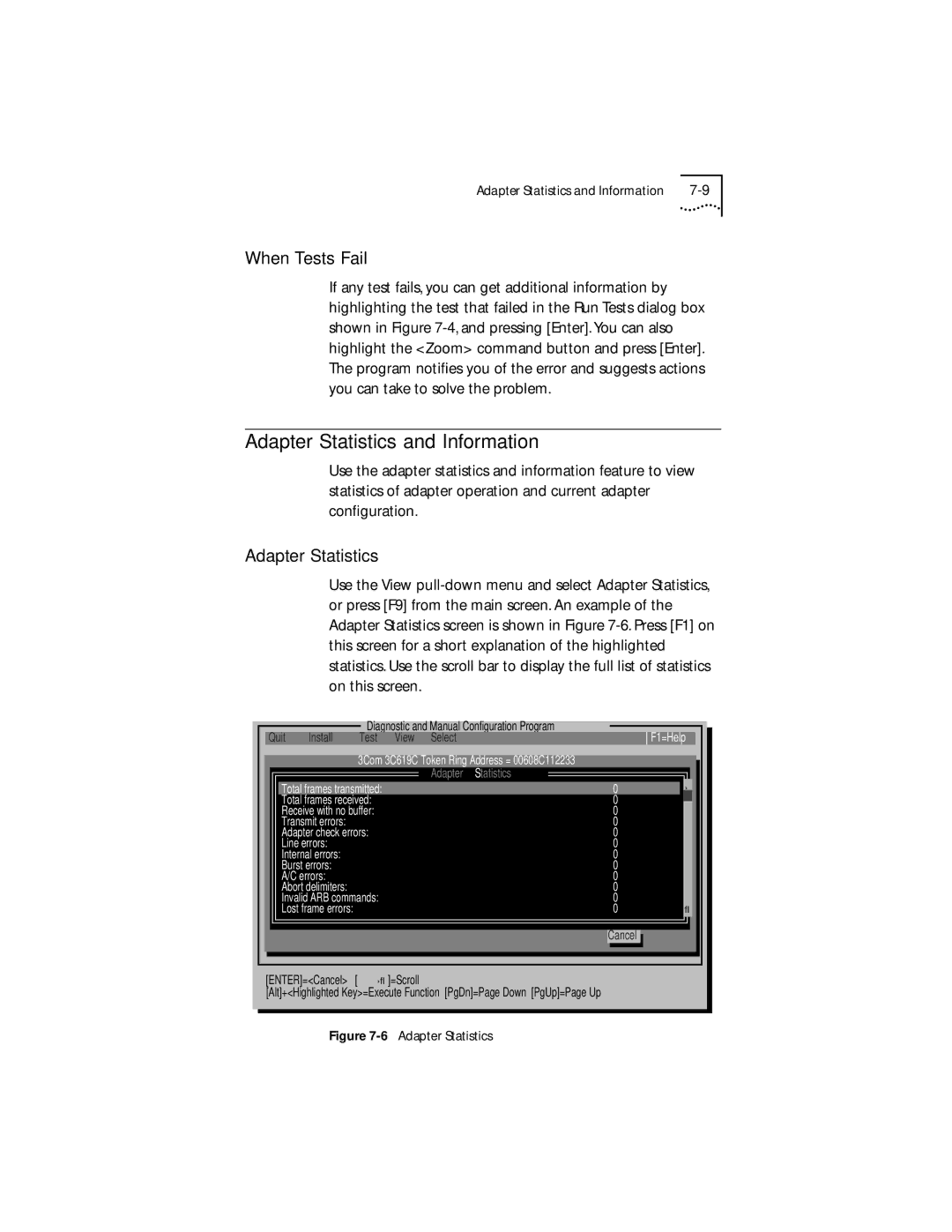 IBM 09-0572-000 manual Adapter Statistics and Information, When Tests Fail 