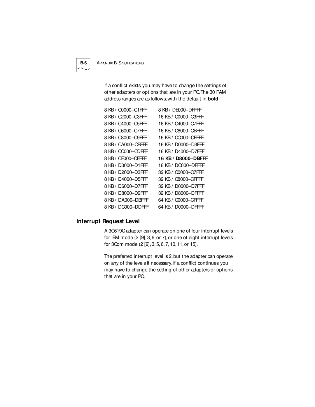 IBM 09-0572-000 manual Interrupt Request Level, KB / CE000-CFFFF 