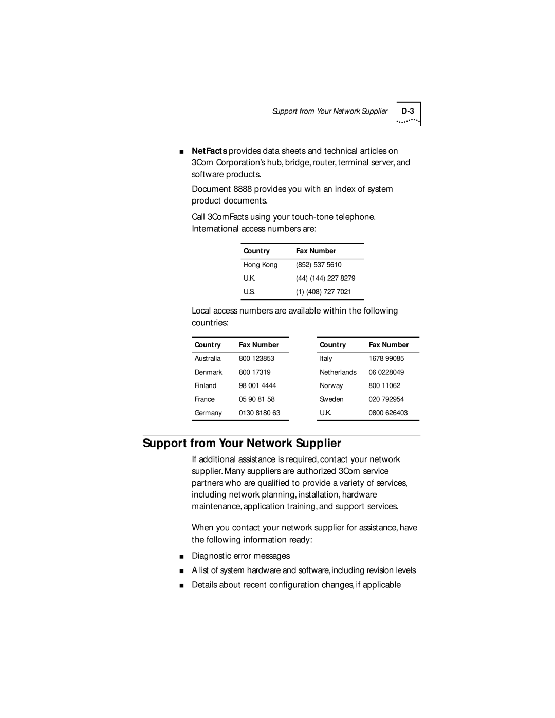 IBM 09-0572-000 manual Support from Your Network Supplier, Details about recent conﬁguration changes, if applicable 